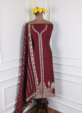 Khadi Brown Unstitched Suit